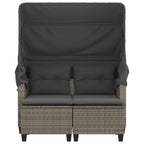 Gartensofa 2-Sitzer mit Dach und Hockern Grau Poly Rattan