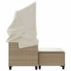 Gartensofa 2-Sitzer mit Dach und Hockern Beige Poly Rattan