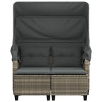 Gartensofa 2-Sitzer mit Dach und Hockern Hellgrau Poly Rattan