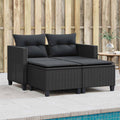 Gartensofa 2-Sitzer mit Hockern Schwarz Poly Rattan