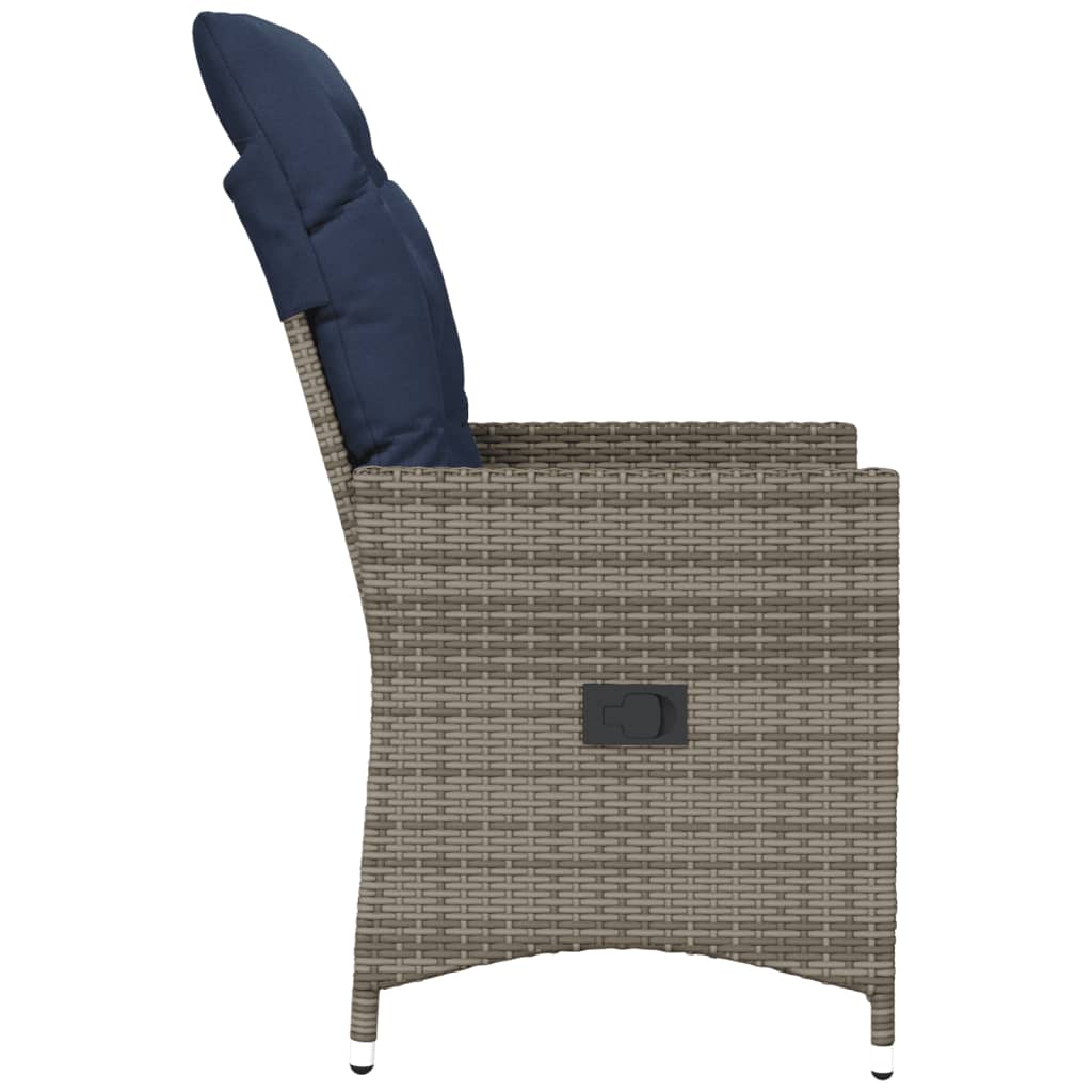 Gartenstühle Verstellbar 2 Stk. mit Kissen Grau Poly Rattan