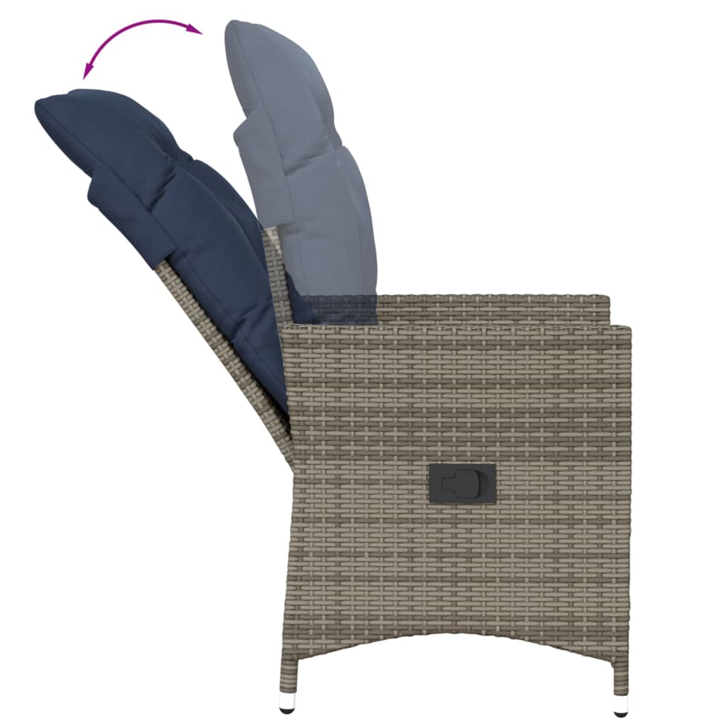 Gartenstühle Verstellbar 2 Stk. mit Kissen Grau Poly Rattan