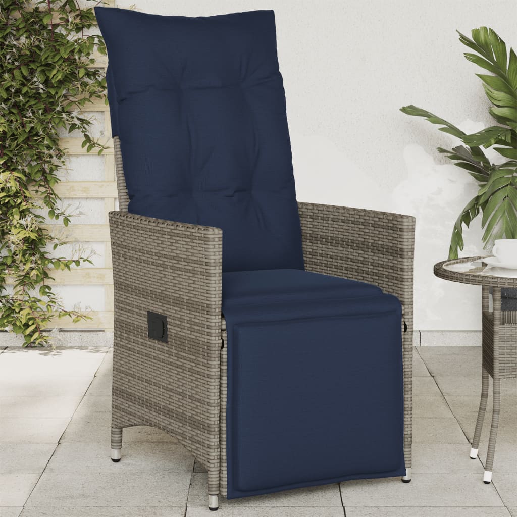 Gartensessel Verstellbar mit Kissen Grau Poly Rattan