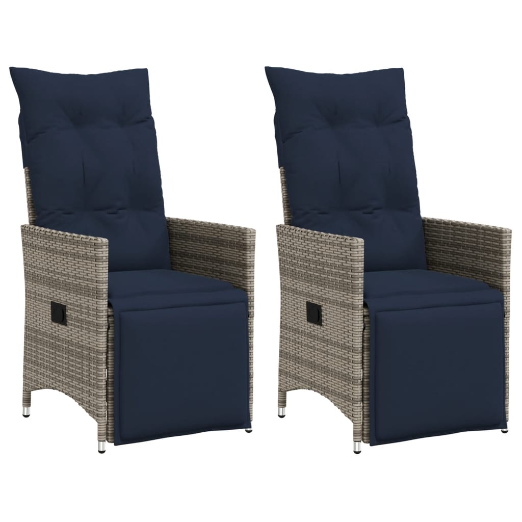 Gartenstühle Verstellbar 2 Stk. mit Kissen Grau Poly Rattan