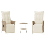 3-tlg. Bistro-Set mit Kissen Beige Poly Rattan