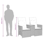 Gartensofa Verstellbar 2-Sitzer mit Tisch Grau Poly Rattan