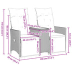 Gartensofa 2-Sitzer Verstellbar mit Tisch Braun Poly Rattan