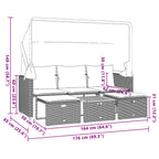 Outdoor-Sofa 3-Sitzer mit Dach und Hockern Beige Poly Rattan