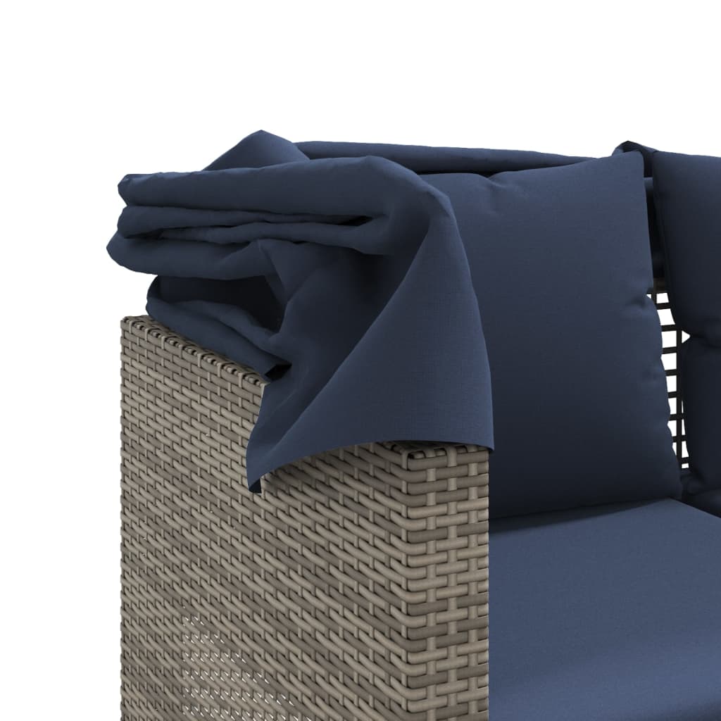Gartensofa 3-Sitzer mit Baldachin und Hockern Grau Poly Rattan