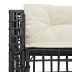 Gartensofa in L-Form mit Kissen und Fußbank Schwarz Poly Rattan