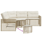 Gartensofa in L-Form mit Kissen und Fußbank Beige Poly Rattan