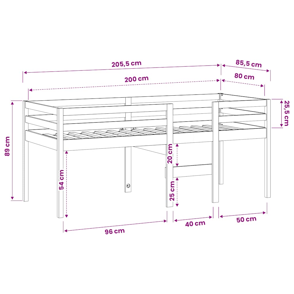 Hochbett Wachsbraun 80x200 cm Massivholz Kiefer
