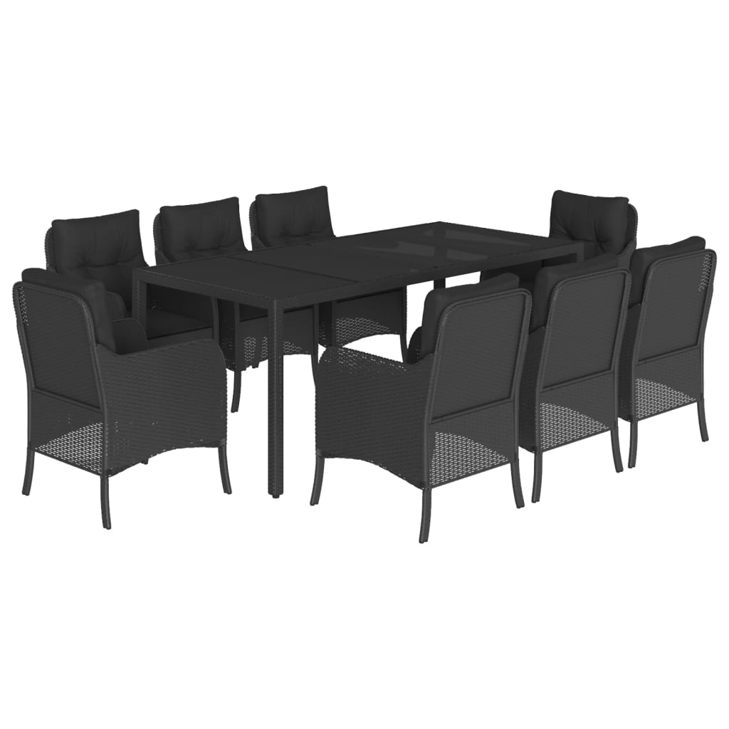 9-tlg. Garten-Essgruppe mit Kissen Schwarz Poly Rattan