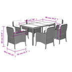7-tlg. Garten-Essgruppe mit Kissen Grau Poly Rattan