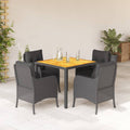 5-tlg. Garten-Essgruppe mit Kissen Schwarz Poly Rattan