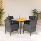 5-tlg. Garten-Essgruppe mit Kissen Schwarz Poly Rattan
