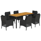 7-tlg. Garten-Essgruppe mit Kissen Schwarz Poly Rattan