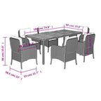 7-tlg. Garten-Essgruppe mit Kissen Schwarz Poly Rattan