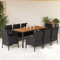 9-tlg. Garten-Essgruppe mit Kissen Schwarz Poly Rattan