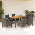 7-tlg. Garten-Essgruppe mit Kissen Grau Poly Rattan