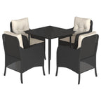 5-tlg. Garten-Essgruppe mit Kissen Schwarz Poly Rattan