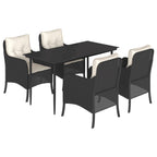 5-tlg. Garten-Essgruppe mit Kissen Schwarz Poly Rattan