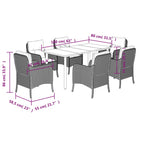 7-tlg. Garten-Essgruppe mit Kissen Schwarz Poly Rattan