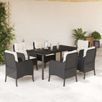 7-tlg. Garten-Essgruppe mit Kissen Schwarz Poly Rattan
