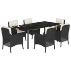 7-tlg. Garten-Essgruppe mit Kissen Schwarz Poly Rattan