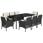 9-tlg. Garten-Essgruppe mit Kissen Schwarz Poly Rattan
