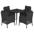 5-tlg. Garten-Essgruppe mit Kissen Schwarz Poly Rattan