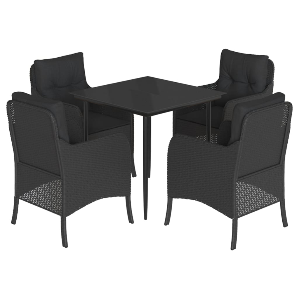 5-tlg. Garten-Essgruppe mit Kissen Schwarz Poly Rattan