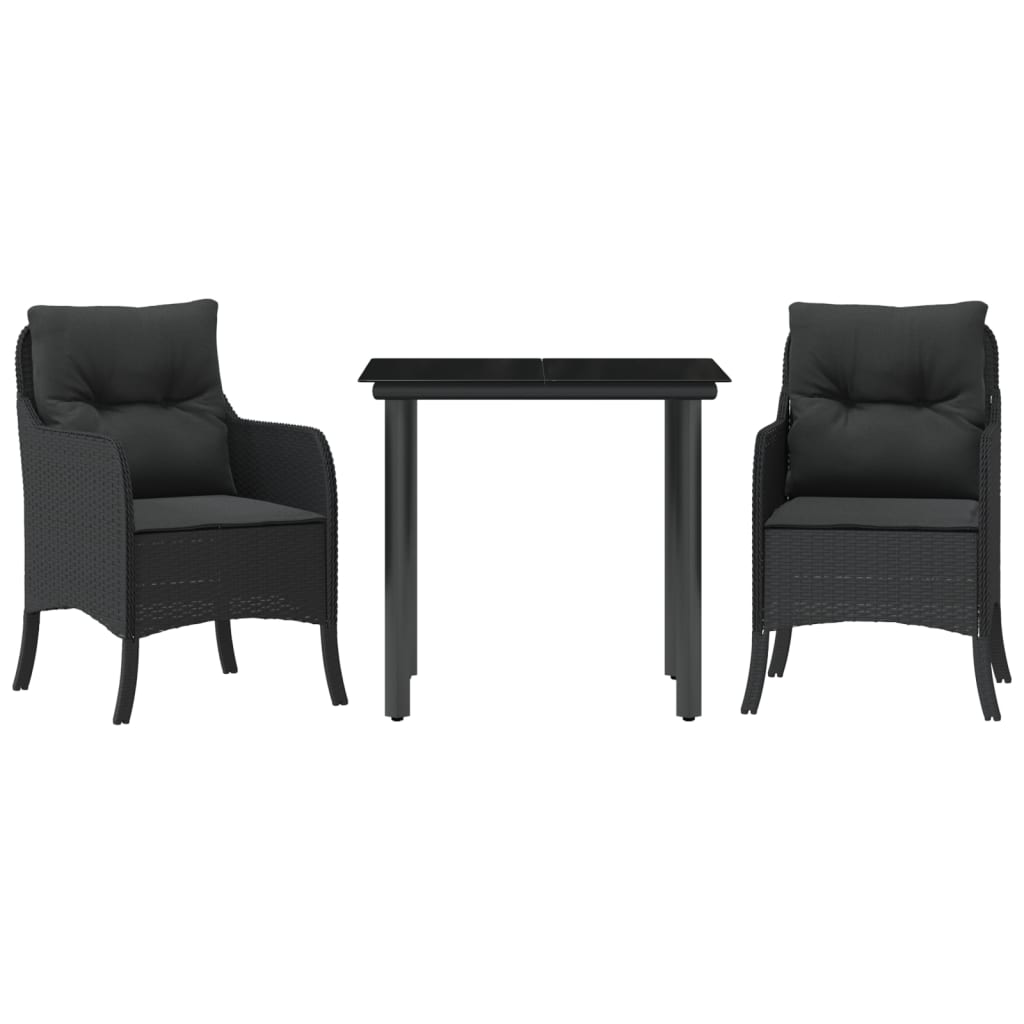 3-tlg. Garten-Essgruppe mit Kissen Schwarz Poly Rattan