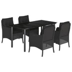 5-tlg. Garten-Essgruppe mit Kissen Schwarz Poly Rattan