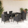 7-tlg. Garten-Essgruppe mit Kissen Schwarz Poly Rattan