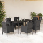 7-tlg. Garten-Essgruppe mit Kissen Schwarz Poly Rattan