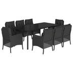 9-tlg. Garten-Essgruppe mit Kissen Schwarz Poly Rattan