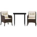 3-tlg. Garten-Essgruppe mit Kissen Braun Poly Rattan