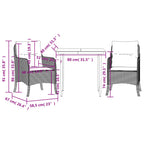 3-tlg. Garten-Essgruppe mit Kissen Braun Poly Rattan