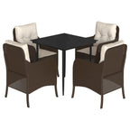 5-tlg. Garten-Essgruppe mit Kissen Braun Poly Rattan