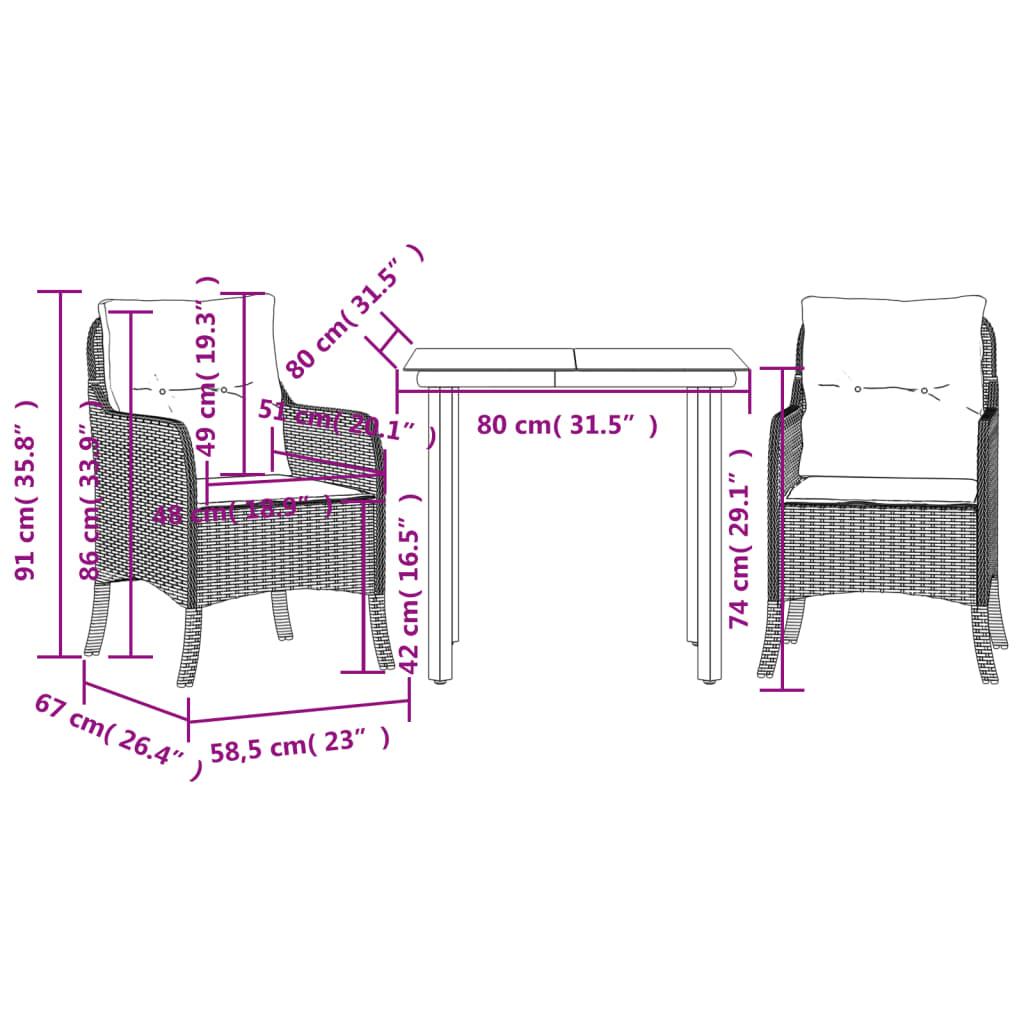 5-tlg. Garten-Essgruppe mit Kissen Braun Poly Rattan