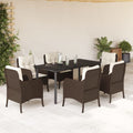 7-tlg. Garten-Essgruppe mit Kissen Braun Poly Rattan