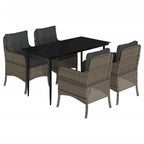 5-tlg. Garten-Essgruppe mit Kissen Grau Poly Rattan