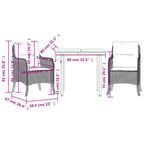 3-tlg. Garten-Essgruppe mit Kissen Grau Poly Rattan