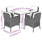 5-tlg. Garten-Essgruppe mit Kissen Grau Poly Rattan