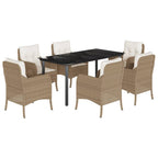 7-tlg. Garten-Essgruppe mit Kissen Beige Poly Rattan