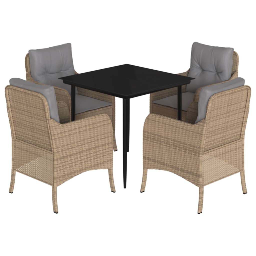5-tlg. Garten-Essgruppe mit Kissen Beige Poly Rattan
