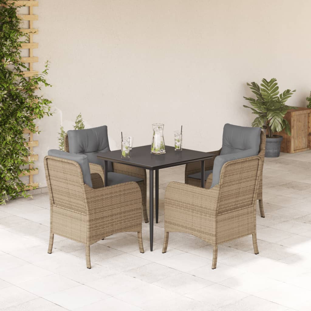 5-tlg. Garten-Essgruppe mit Kissen Beige Poly Rattan