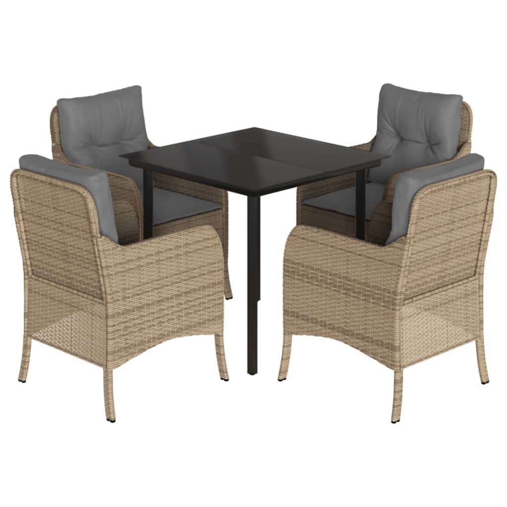 5-tlg. Garten-Essgruppe mit Kissen Beige Poly Rattan