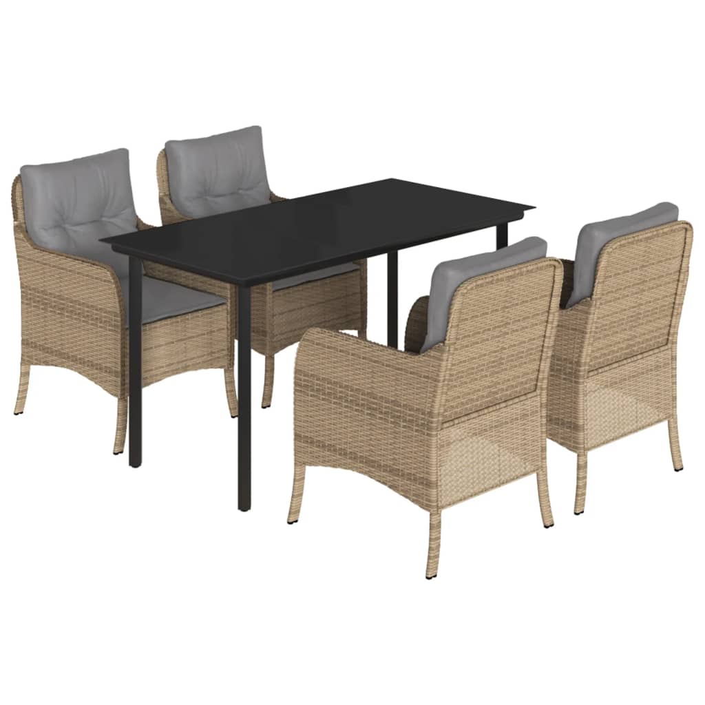 5-tlg. Garten-Essgruppe mit Kissen Beige Poly Rattan